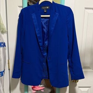Forever 21 Cobalt Royal Electric Blue Single Button Blazer Satin Lapel M